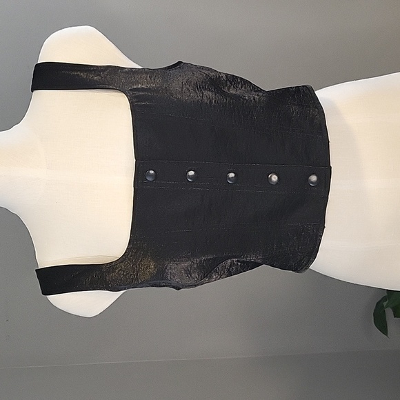 WAYF Where Are You From Black Vegan Front Snap Shimmery Back Smocked Crop - Sz L - Picture 1 of 16